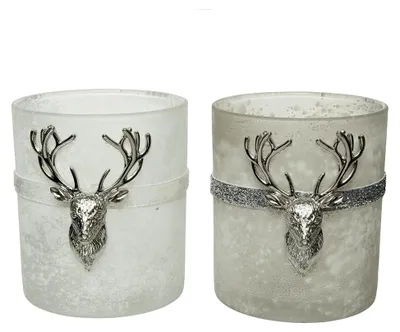 Produktbild von Teelichthalter aus Glas mit Hirsch 10 cm x 1 Stück sortiert