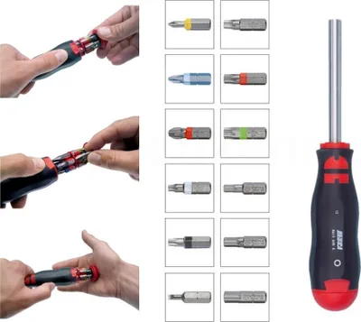 Produktbild von Schraubendreher mit 12-teiligen Bit Magazin