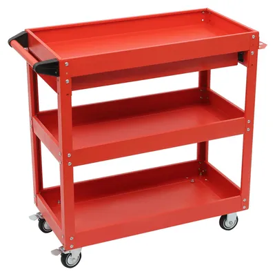 Obrázok produktu pre Nástrojová vozík – 3 úrovne – nosnosť 150 kg – uzamykateľná zásuvka – 4 kolieska – 2 brzdy – červený