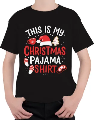 Produktbild von This is my Christmas Pajama Shirt Weihnachtsmütze - Weihnachten Xmas Christmas Uni Kinder T-Shirt, Schwarz, 116