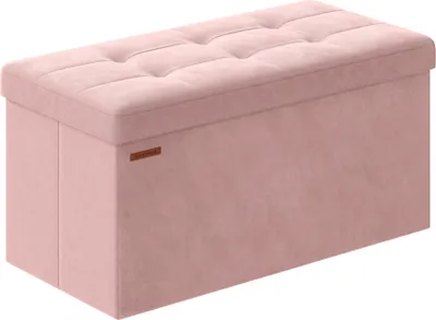 Produktbild von SONGMICS Sitzbank mit 2 extra Aufbewahrungsboxen, klappbar, 38 x 76 x 38 cm, bis 300 kg belastbar, Pastellrosa