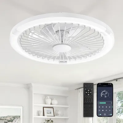 Obrázok produktu pre Stropný ventilátor s priemerom 50 cm, výkon 50 W, s osvetlením, 3 farby, 6 rýchlostí, diaľkové ovládanie a ovládanie cez aplikáciu