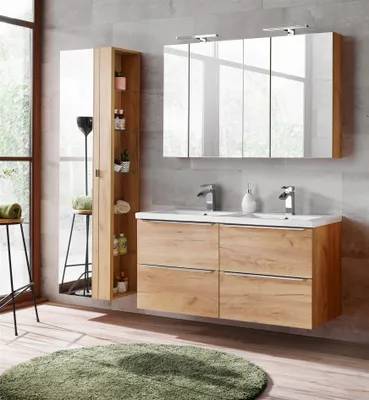 Produktbild von Badmöbel Set 6-tlg Badezimmerset PERUGIA Gold Eich inkl.Waschbecken