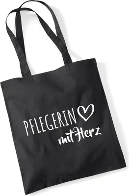 Produktbild von Huuraa Jutebeutel Pflegerin mit Herz 10 Liter Black Baumwolle Tasche Geschenkidee