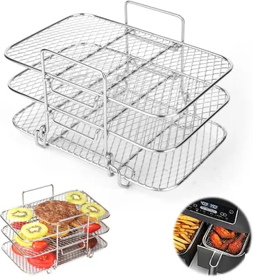 Productafbeelding van Grillrooster voor Airfryer, Drielaags, Roestvrij Staal, Vaatwasmachinebestendig, voor Keuken