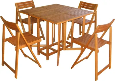 Immagine prodotto di Milani Home - set tavolo e 4 sedie da giardino, legno di acacia, pieghevole, set 5 pezzi, marrone