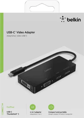 Immagine prodotto di Belkin - Adattatore video - Da USB-C (M) a HD-15 (VGA), DVI-I, HDMI, DisplayPort (W) - Supporto 4K - Nero
