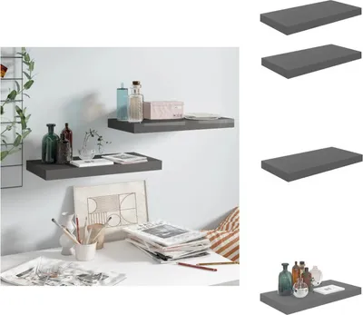 Obrázok produktu pre vidaXL Plávajúce police 2 ks. MDF sivý vysoký lesk 50x23x3,8 cm - Nástenné police