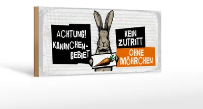 Produktbild von Holzschild  Achtung Kaninchen Gebiet kein Zutritt ohne Möhrchen, 27x10cm, Holzschilder Nagetiere Stall