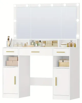 Produktbild von Schminktisch – Schminktafel – Schminkkommode – Schminktischchen – Schminkkästchen – Weiß mit goldenen Akzenten