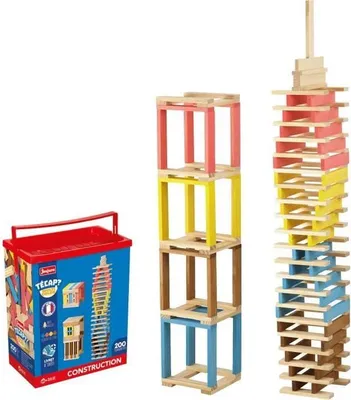 Image de Jeu d'équilibre et de construction Técap Multicolor, 200 pièces, Bois Naturel et Teinté, JEUJURA
