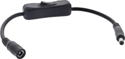 Produktbild von InLine® DC Kabel mit Schalter, DC ST/BU 5,5x2,5mm, AWG 18, schwarz, 0,20m