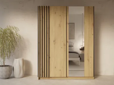 Image de AX LIVING Armoire marron avec miroir 150 cm Beralto chêne Artisan