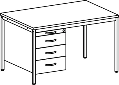 Produktbild von Schreibtisch, BxTxH 1200x800x720 mm, 1 Hängecontainer: 1 Utensilienschub, 3 Schubladen, 4-Fuß-Gestell lichtgrau, Platte ahorn