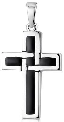 Produktbild von MATERIA Kreuz Herren Anhänger Silber 925 LEON - schwarz emailliert gebürstet für Halskette 15x28mm mit Box #KA-299