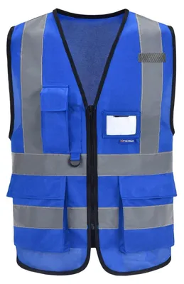 Produktbild von Sicherheitsweste Warnweste mit Reflektorstreifen Reißverschluss Taschen Blau Größe L