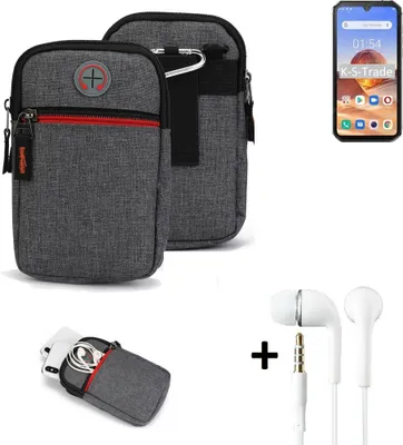 Produktbild von K-S-Trade Gürteltaasche + Kopfhörer kompatibel mit Blackview BV9900E Handy Tasche Holster Schutz Hülle Handy Hülle grau Zusatzfächer 1x