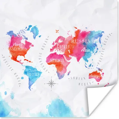 Produktbild von MuchoWow® Poster Weltkarte - Farben - Aquarellfarben 50x50 cm - Wohnzimmerdekoration