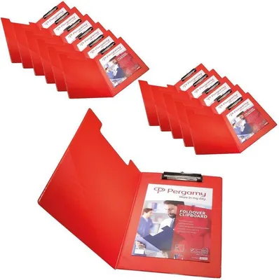 Produktbild von Klemmbrett Schreibunterlage Schreibbrett 12er Set Pergamy A4 Klemmmappe PVC Rot