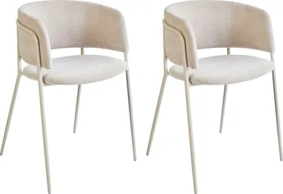 Produktbild von BELIANI Esszimmerstuhl 2er Set Hellbeige aus Chenille Stoff Gepolstert mit Armlehnen Metallbeine Polsterstuhl Modernes Design