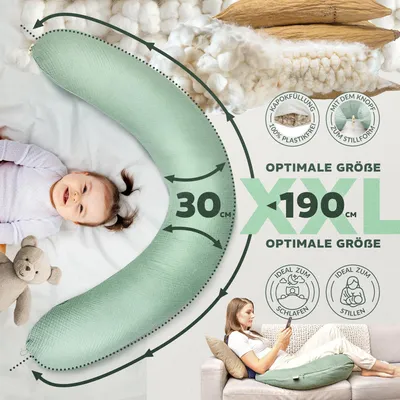 Produktbild von Natur Musselin Stillkissen XXL 190x35 cm Kapok-Seitenschläferkissen – Kapokfüllung & Baumwolle – GOTS
