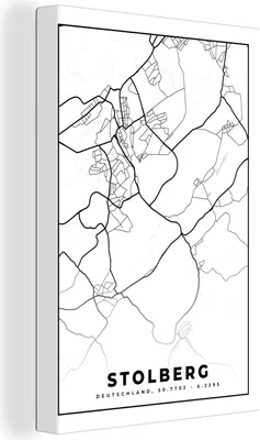 Obrázok produktu pre OneMillionCanvasses® - Plátno - 90x140 cm, Stolberg - mapa - mapa mesta, nástenná umelecká dekorácia - fotografia na plátne - maľba na drevenom ráme - dekorácia na stenu - spálňa