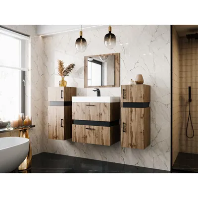 Produktbild von Badezimmermöbel-Set TRIO-5 eichefarbe + Waschbecken + spiegel