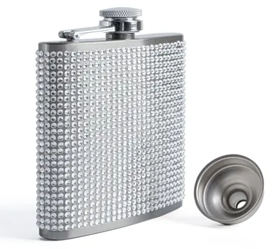Hüftflasche 6oz Edelstahl mit Strass, inkl. Trichter