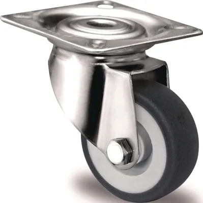 Produktbild von Lenkrolle D.50mm Trgf.50kg m.Platte Platten-B.60mm Gleitlager VA TPE TECWERK
