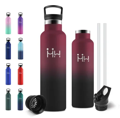 Produktbild von Edelstahl Trinkflasche 750ml, Auslaufsicher, Thermosflasche mit Strohhalm