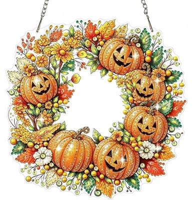 Produktbild von Diamond Painting Anhänger Set Kürbis Herbstkranz Fensterdeko Hängend Bastelset