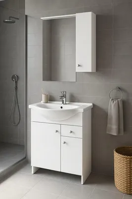 Image de Domodomo armoire de salle de bain avec lavabo et miroir blanc 105 cm, armoire de lavabo 80 x 65 x 48 cm, ensemble de lavabo en céramique, ensemble de meubles de salle de bain