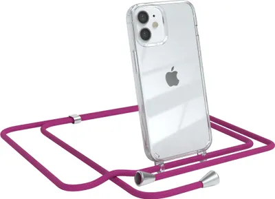 Produktbild von EAZY CASE Handykette kompatibel mit Apple iPhone 12 Mini, Handyhülle mit Umhängeband, Handykordel, Schutzhülle Clear, Band in Rosa