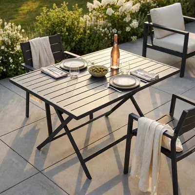 Immagine prodotto di Milani Home - tavolo da giardino pieghevole, alluminio, pieghevole salvaspazio, 6 posti, antracite, piano 77 x 130 cm