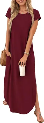 Productafbeelding van Casual zomerjurk voor dames met twee zakken, ronde hals en korte mouwen