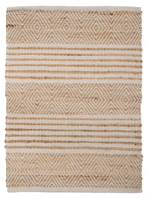 Produktbild von Handwebteppich - 60 x 90 cm - Beige - Weiß - Streifen- und Ethnomuster