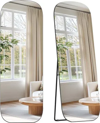 Immagine prodotto di Specchio a figura intera, angoli arrotondati, colore nero, vetro temperato, dimensioni 160 x 50 cm, productTiles.product.images.aiGenerated