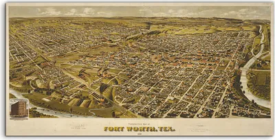 Produktbild von Coloray Glasbild 140x70  Wandbild Glasbilder Jahr alte Fort Worth Map Texas Vintage