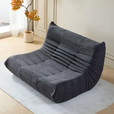 Image de okwish Canapé paresseux Canapé convertible double / fauteuil relax avec dossier, fauteuil lounge, coussin de sol intérieur, chaise de méditation pliable, adapté pour chambre et salon, gris