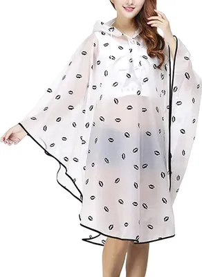 Produktbild von Damen Regenmantel, Regenponcho, Eva wasserdichte Regenjacke Windjacke Wasserdicht Poncho Regenumhang mit Kapuze und Ärmel Outdoor Sport gegen Regen Schwarz & Weiß