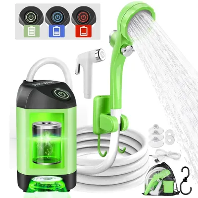 Produktbild von Tragbare Dusche mit Pumpe - Campingdusche - LED-Anzeige - 2-m-Schlauch - Für Camping, Wandern, Autowäsche und Haustierreinigung