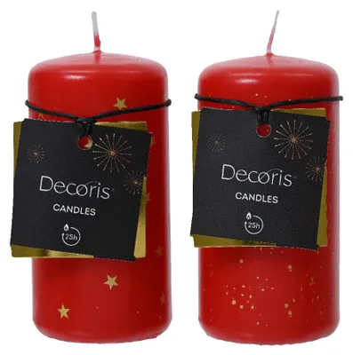 Immagine prodotto di Candela con decorazione, 5x10 cm, rossa, 2 tipi, KSD