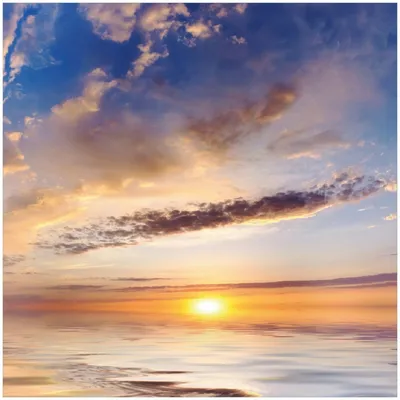 Produktbild von Wallario Premium Glasbild, freischwebende Optik, kräftige Farben, Größe 30 x 30 cm Motiv Sonnenuntergang über dem Wasser