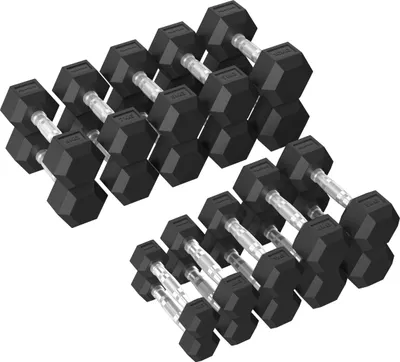 Immagine prodotto di Tunturi Platinum Set Manubri Esagonali in Gomma - (10 set - 1 a 10 kg) - Nero