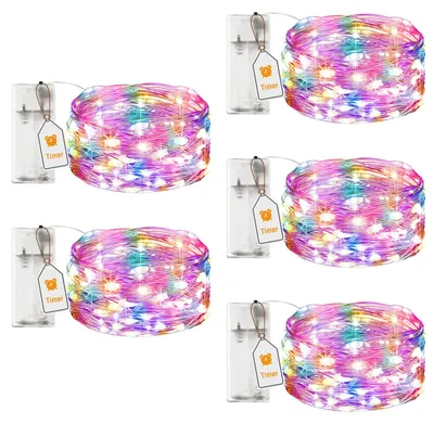 5er Set LED-Lichterkette 2 m, 20 LEDs, Timer, batteriebetrieben