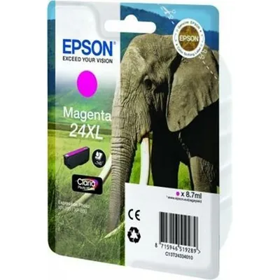 Obrázok produktu pre Epson Elephant Singlepack Magenta 24XL Claria Photo HD Ink, Purpurová, Atrament na pigmentovej báze, 1 kusov