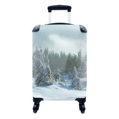 Produktbild von MuchoWow® Koffer Handgepäck Trolley Rollkoffer Kleine Reisekoffer mit 4 Rollen - Wald - Schnee - Winter - Cabin Size < 55x40x23 cm & 55x40x20 cm - Fotokoffer - Kabinenkoffer - Boardgepäck - Reise-Box - Reisekoffer - Reisegepäck - Koffer mit Bild - Trolley für Kinder