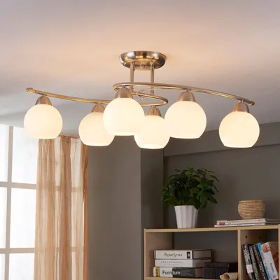 Produktbild von Lindby Klassisch / Antik Klassische runde 6-Licht Deckenleuchte / Deckenlampe / Lampe / Leuchte aus Stahl / Silber / nickel matt - Svean / Innenbeleuchtung / Wohnzimmerlampe / Schlafzimmer / Küche Glas /Stahl Organisch LED geeignet E14 Max. 6 x 40 Watt