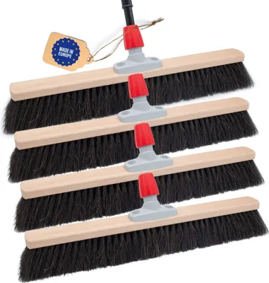 Produktbild von Novaliv 4x Besen Naturhaar 50 cm I mit Stiel I Teleskopstiel I Rosshaar schwarz I Besen für drinnen I Schneebesen Allzweckbesen Hausbesen Innenbereich