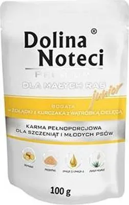 Produktbild von Dolina Noteci Junior Glutenfrei Premium Nassfutter für Kleine Hunde Reiche an Hühnermagen mit Kalbsleber 100g (5-er pack)